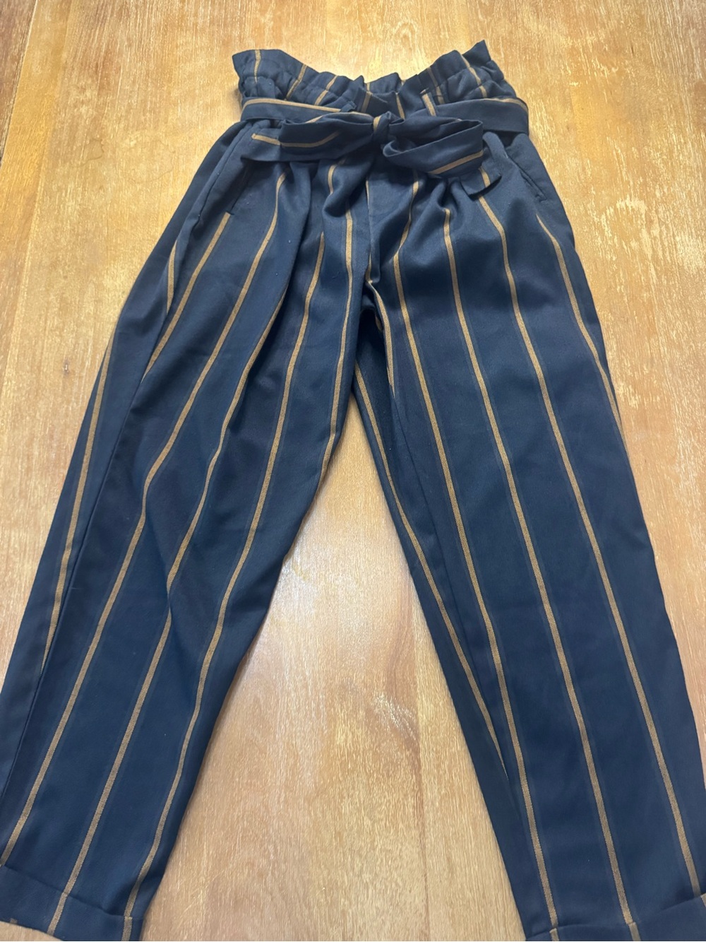 Angel Kiss Navy Pants with Tan Stripes and Paperbag Waist